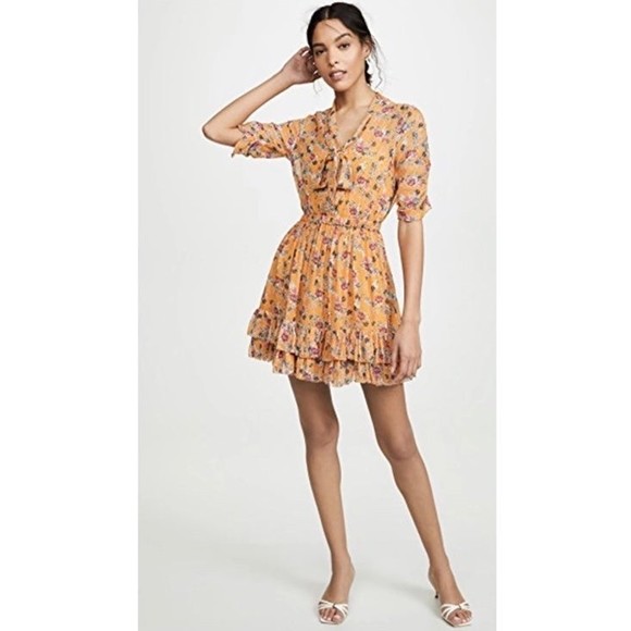 NWOT Nicholas Ruffle Mini Dress in Honey Multi Size 2 - Picture 3 of 8